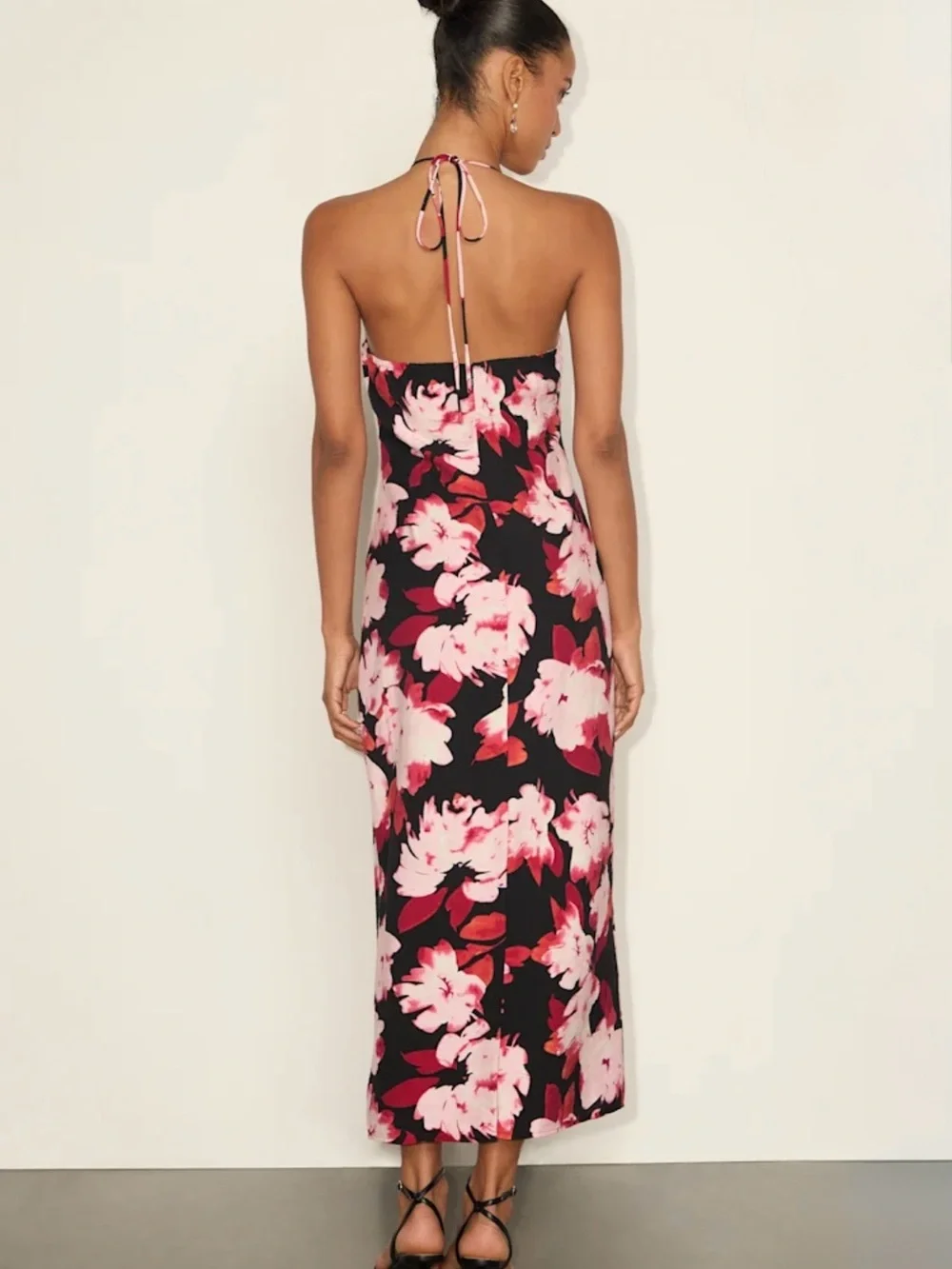 Lulu's Black Maxi Dress with Pink Floral Print
